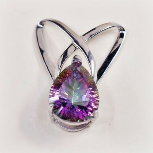Sterling Silver Handmade Pendant, 925 Silver Frame W/ Rainbow Topaz