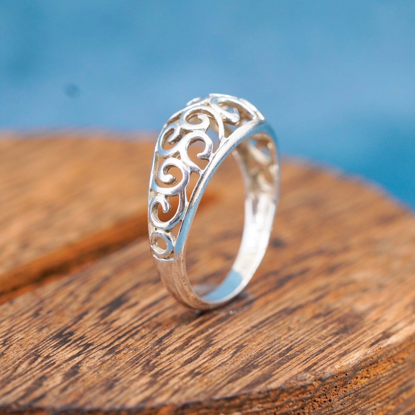 Size 11.5, vintage Sterling silver handmade ring, 925 Filigree swirl band