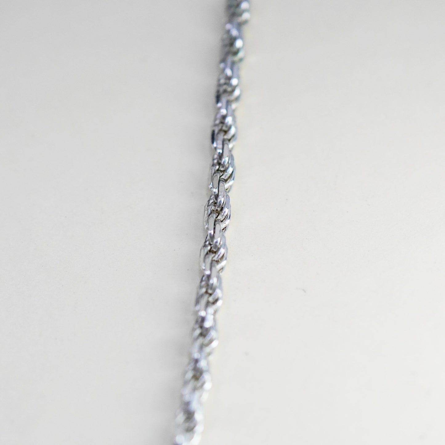 20”, 4mm, vintage Sterling silver necklace, 925 diamond rope chain