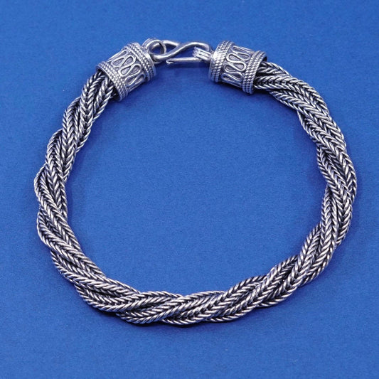 7.5”, 7mm, vtg Sterling silver handmade bracelet, 925 twisted wheat chain