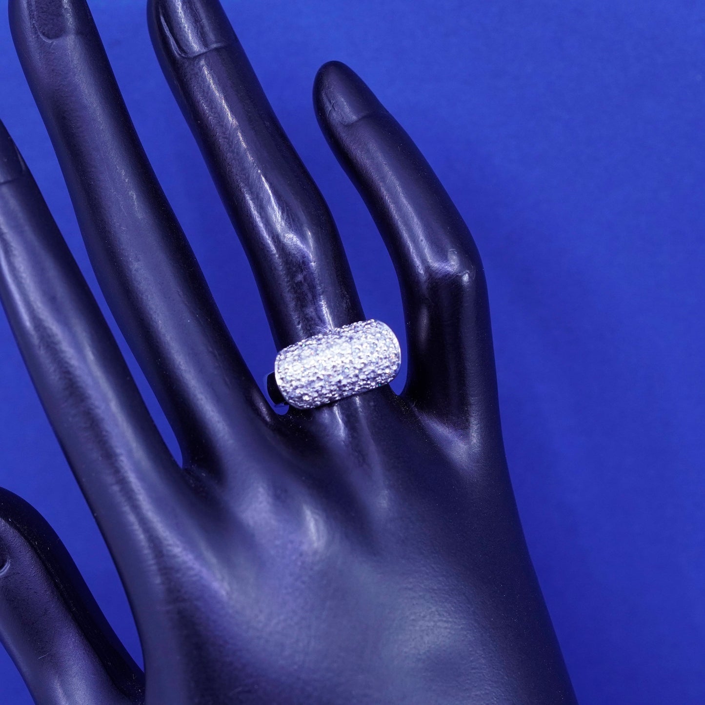 Size 7, vintage sterling silver ring with cluster Cz, statement band