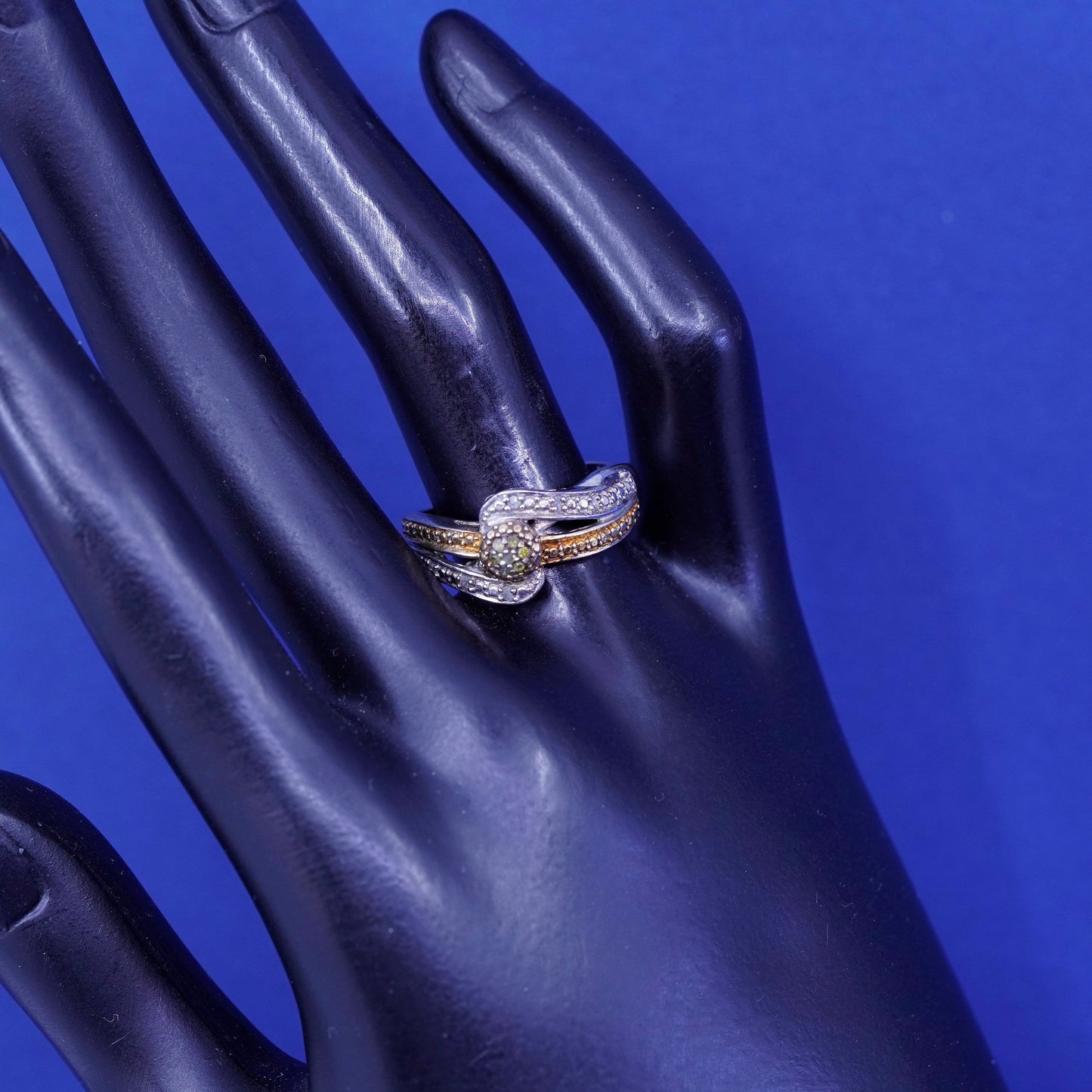 Size 8.25, vintage two tone rose gold accent, Sterling 925 silver ring diamond