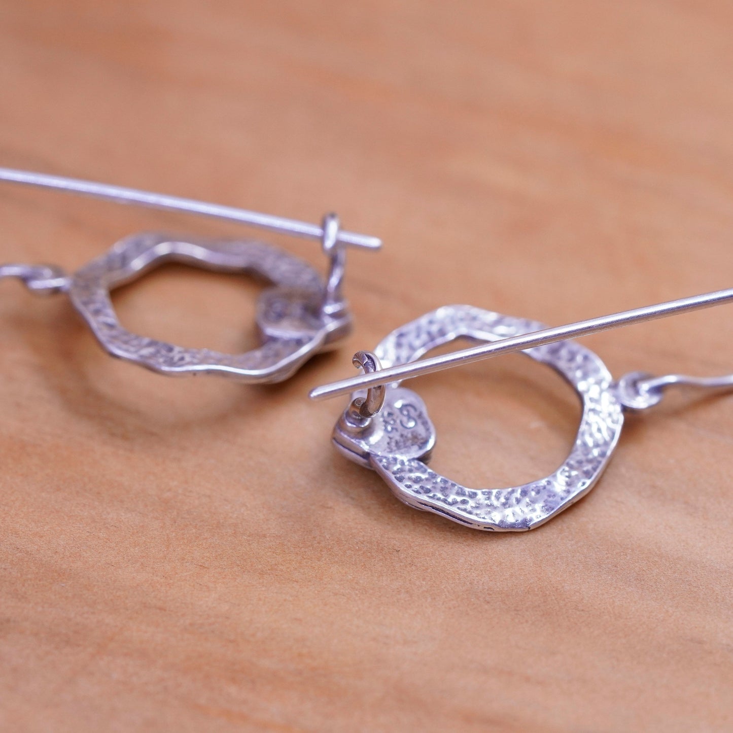 Israel wax casting Sterling silver handmade earrings, 925 hoops heart garnet