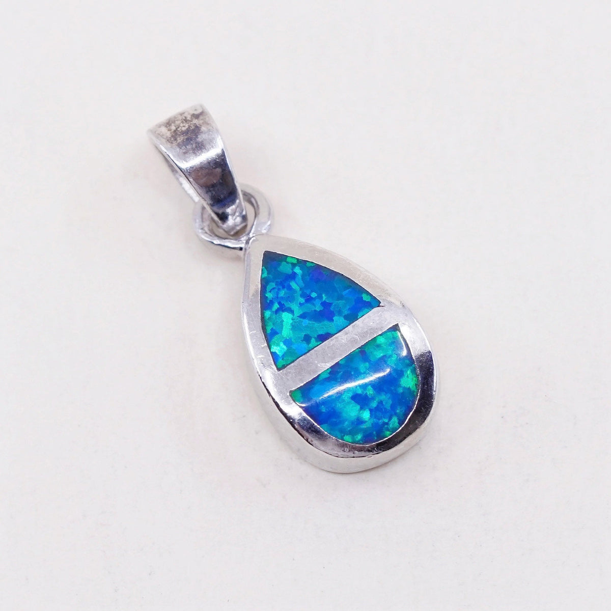 Vintage Sterling silver handmade pendant, 925 teardrop with opal