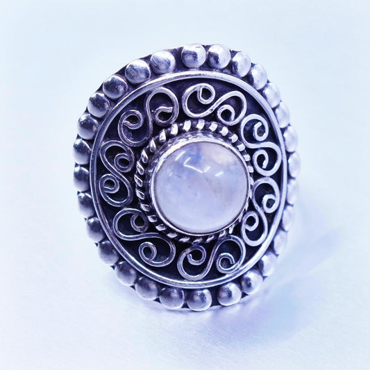 Size 6.25, vintage Sterling 925 silver handmade bali ring with moonstone