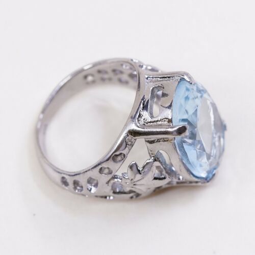 Sz 8.5,vtSterling Silver Cocktail Ring, 925 Silver Ring W/ Birthstone Blue Topaz