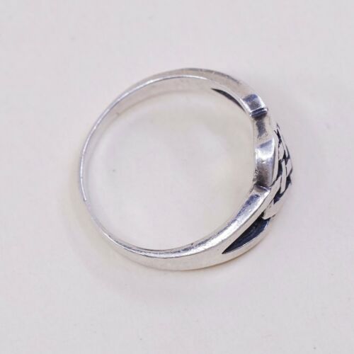 Sz 6.75, Vtg Sterling Silver Handmade Ring, Woven Braided 925 Band, Silver Test