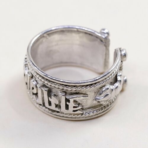 Sz 8, Vtg Sterling Silver handmade Boho Tribal Gypsy Om Ring 925 Prayer Band