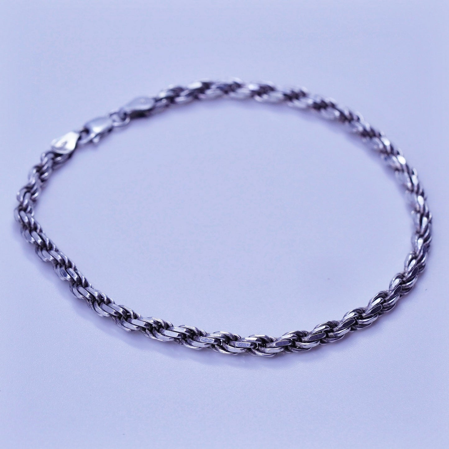 8.25”, 3mm, Vintage Italy Sterling 925 silver handmade bracelet, rope chain