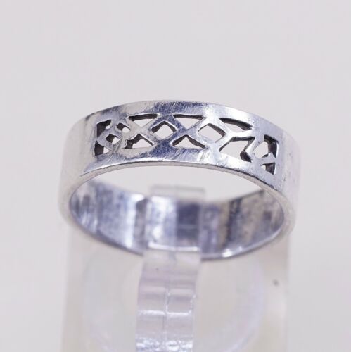 Sz 6.75, Vtg Sterling Silver Handmade Ring, 925 Silver Band W/ filigree