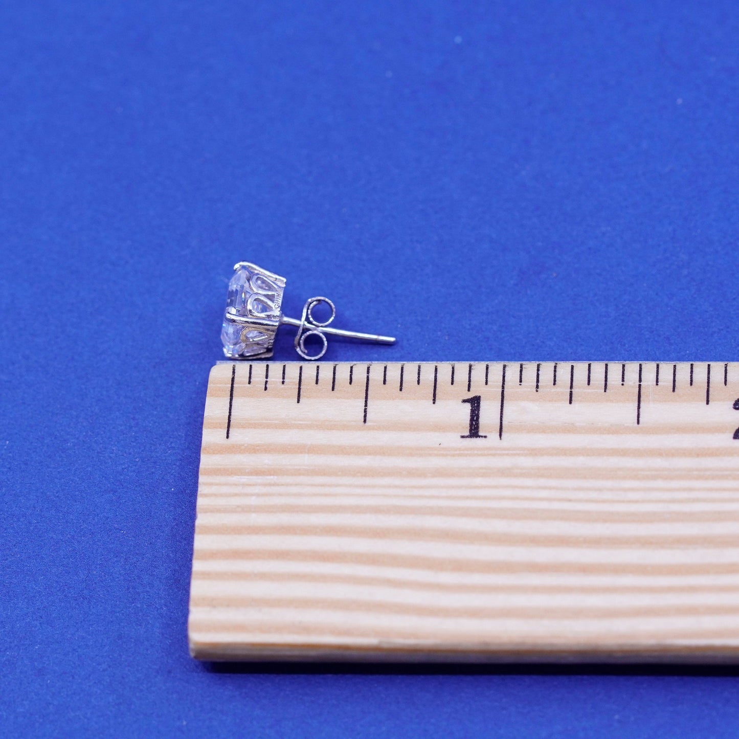 8mm, Vintage sterling silver handmade earrings, square 925 silver studs with CZ