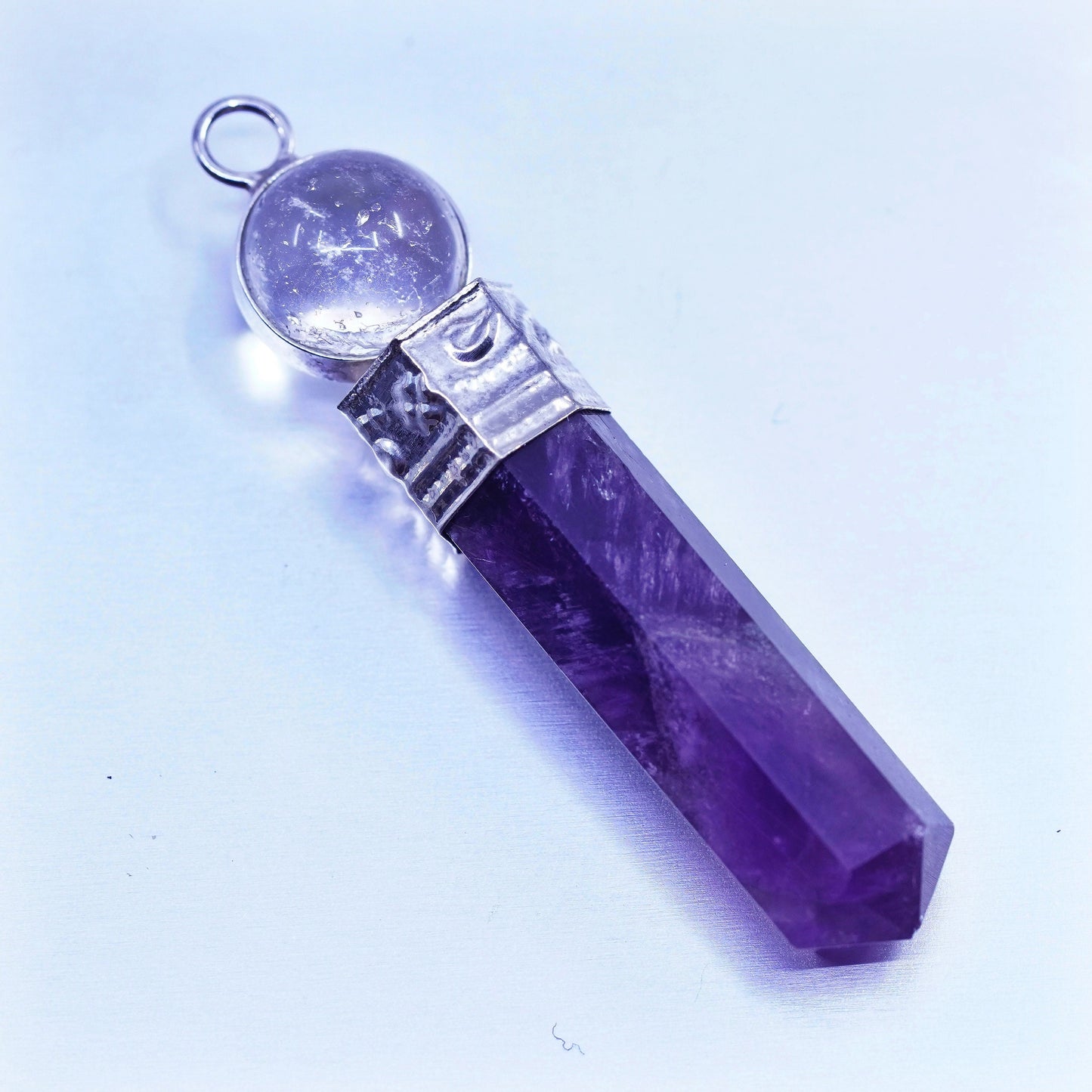antique sterling 925 silver healing crystal pendant with amethyst