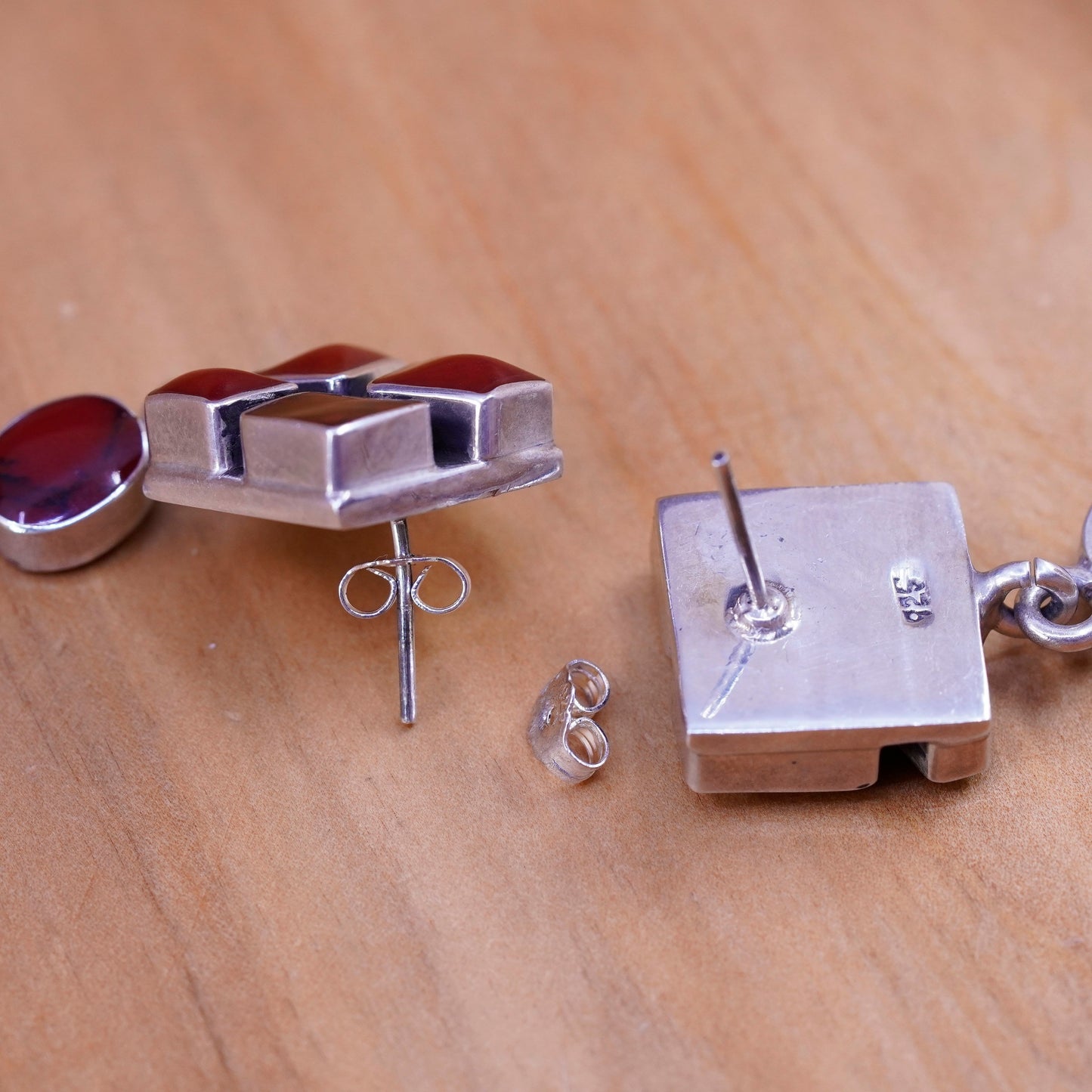 Vintage Sterling 925 silver handmade earrings with red jasper dangles