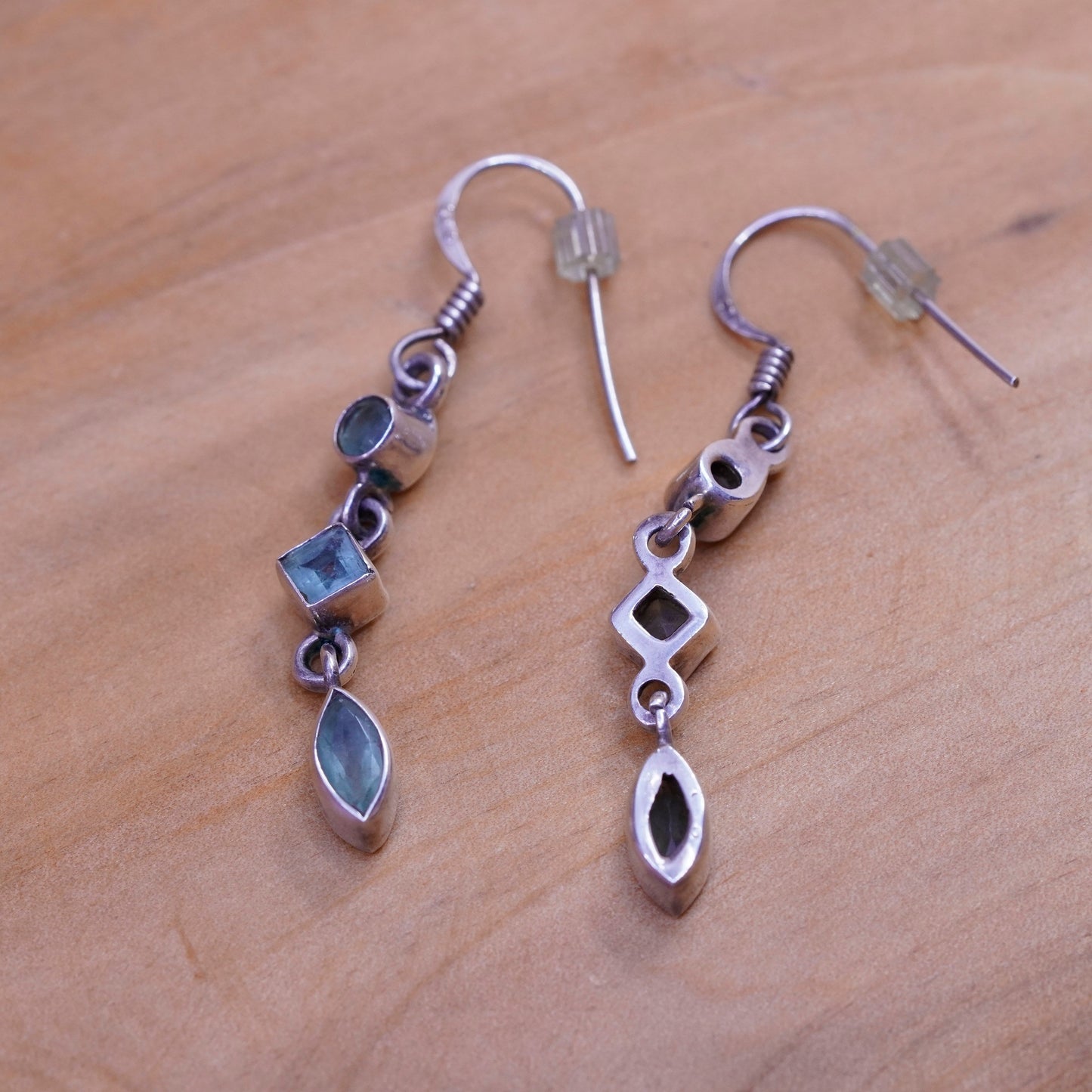 Vintage Sterling 925 silver handmade earrings with blue topaz