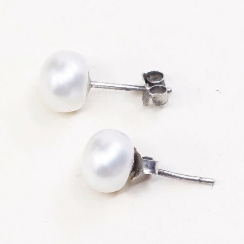 Vtg Handmade STERLING SILVER earrings with pearl Studs stamped 925