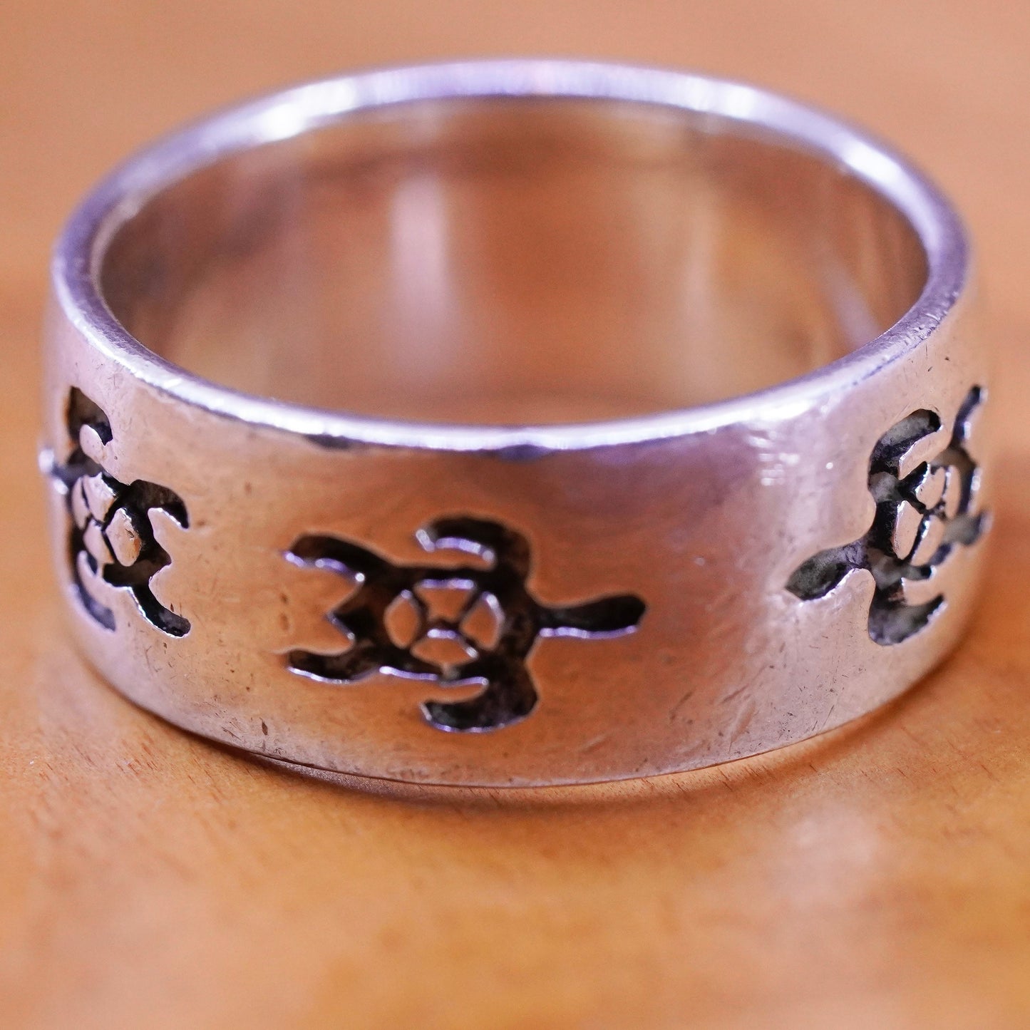 Size 7.5, vintage Mexico Sterling silver handmade ring, 925 sea turtle band