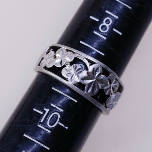 Sz 9, Vtg Sterling Silver Handmade Ring, 925 Silver Band W/ filigree Flower