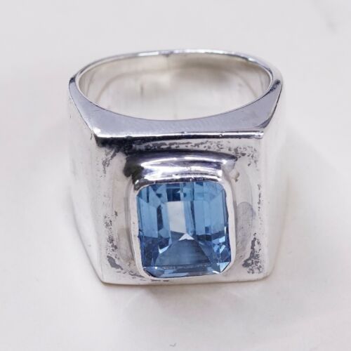 Sz 7.25, Vtg Sterling Silver Handmade Ring, 925 Silver Statement Ring W/ Topaz