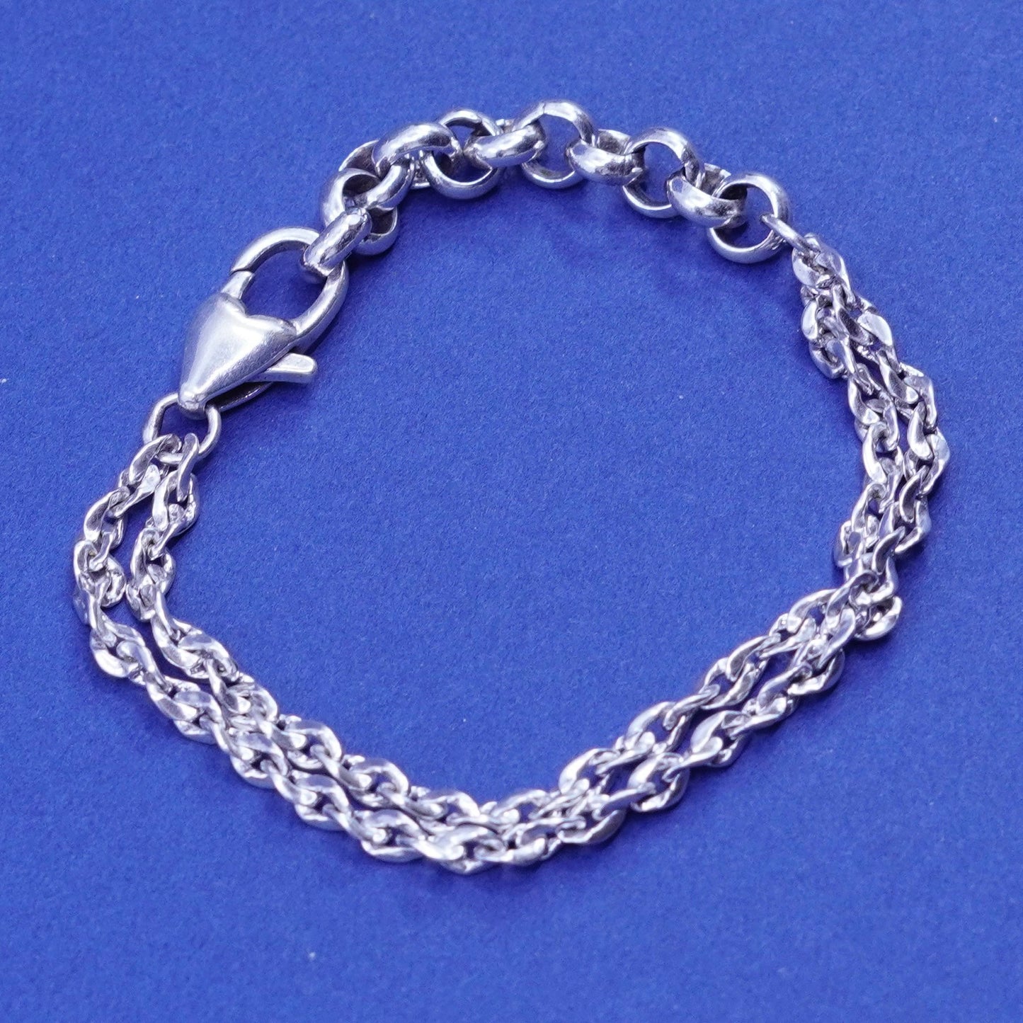 6”, Sterling silver handmade bracelet, double strands a 925 twisted curb chain