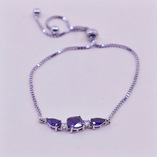 Size adjustable, Vintage sterling silver bracelet, 925 box chain with amethyst