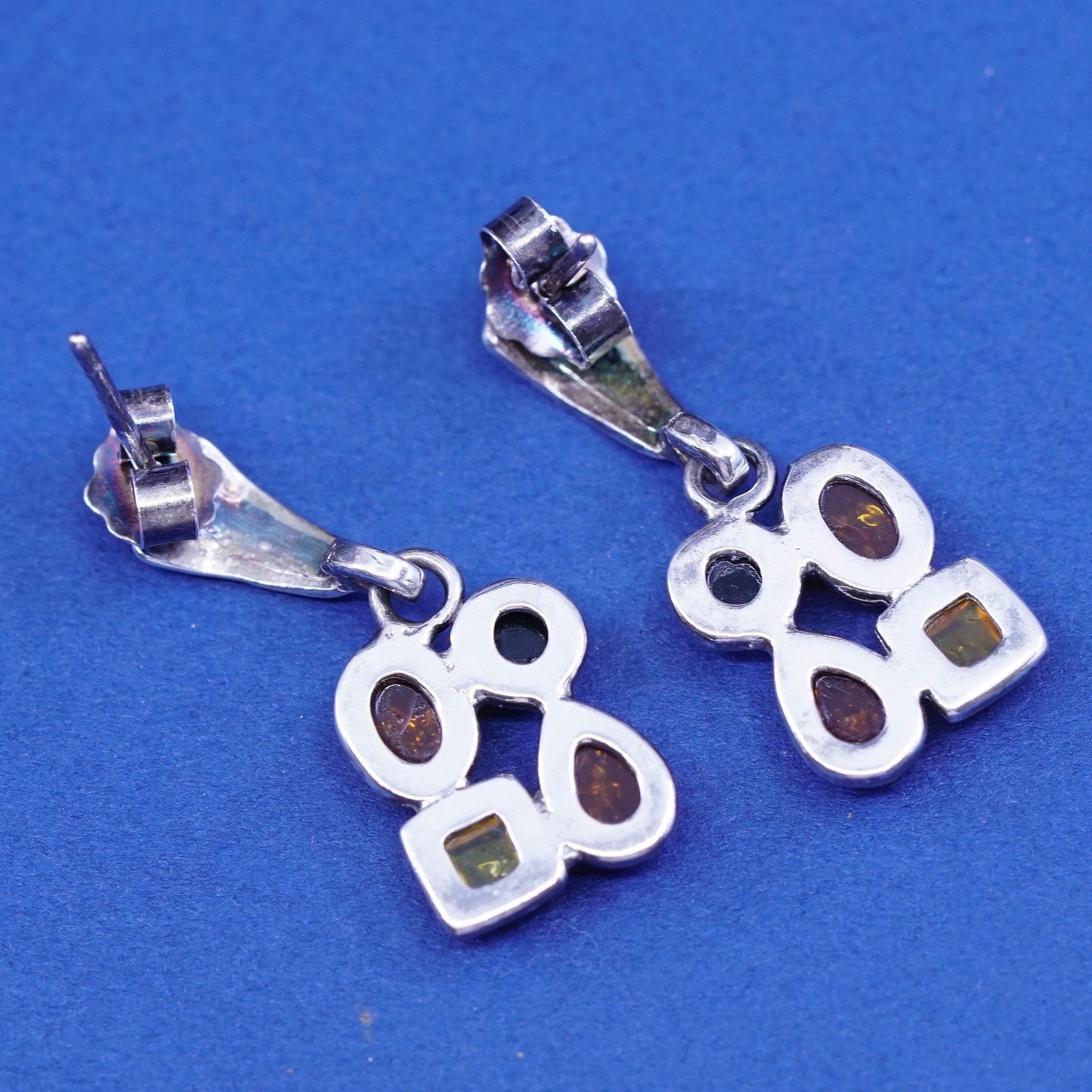 Vintage sterling 925 silver handmade earrings with amber