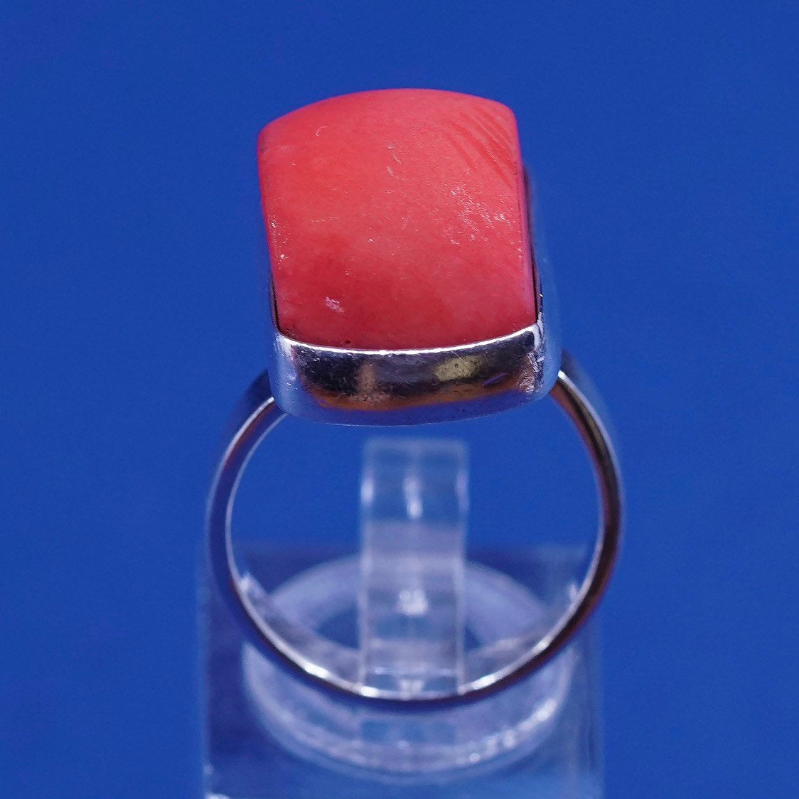 sz 7, vtg Sterling silver handmade ring, 925 w/ coral