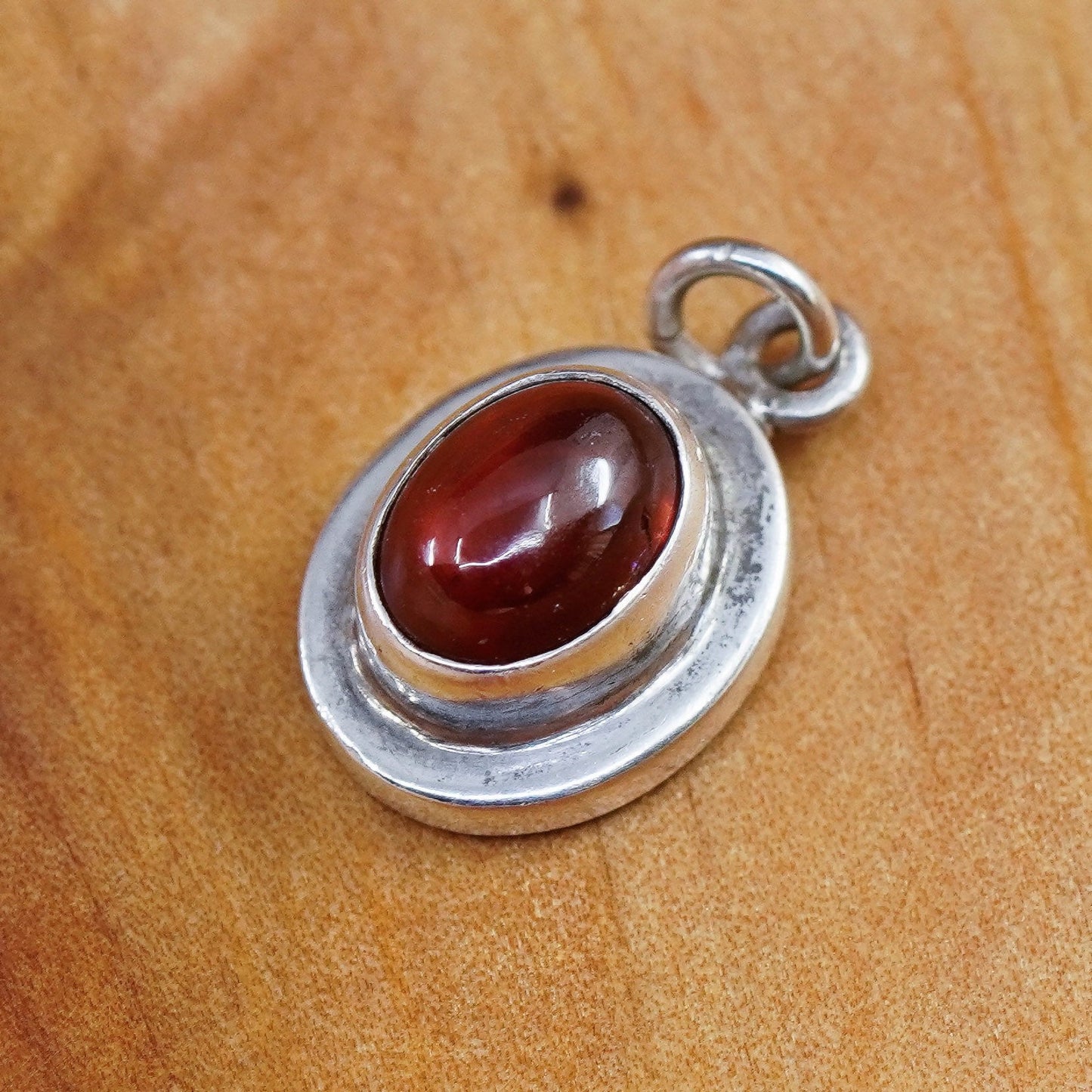 Vintage Sterling silver handmade pendant, 925 oval with garnet