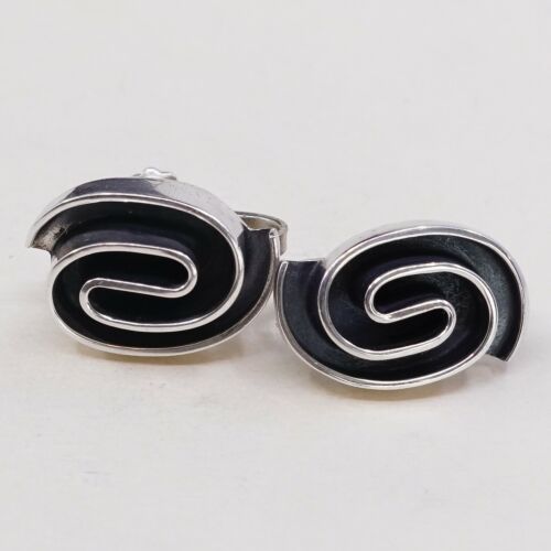 Vtg Sterling 925 Silver Handmade Screw Back Earrings Embossed Swirl