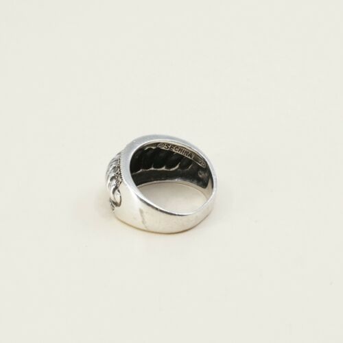 Size 7, Vtg Sterling Silver Handmade Ribbed Ring, 925 Silver Band W/ Marcasite