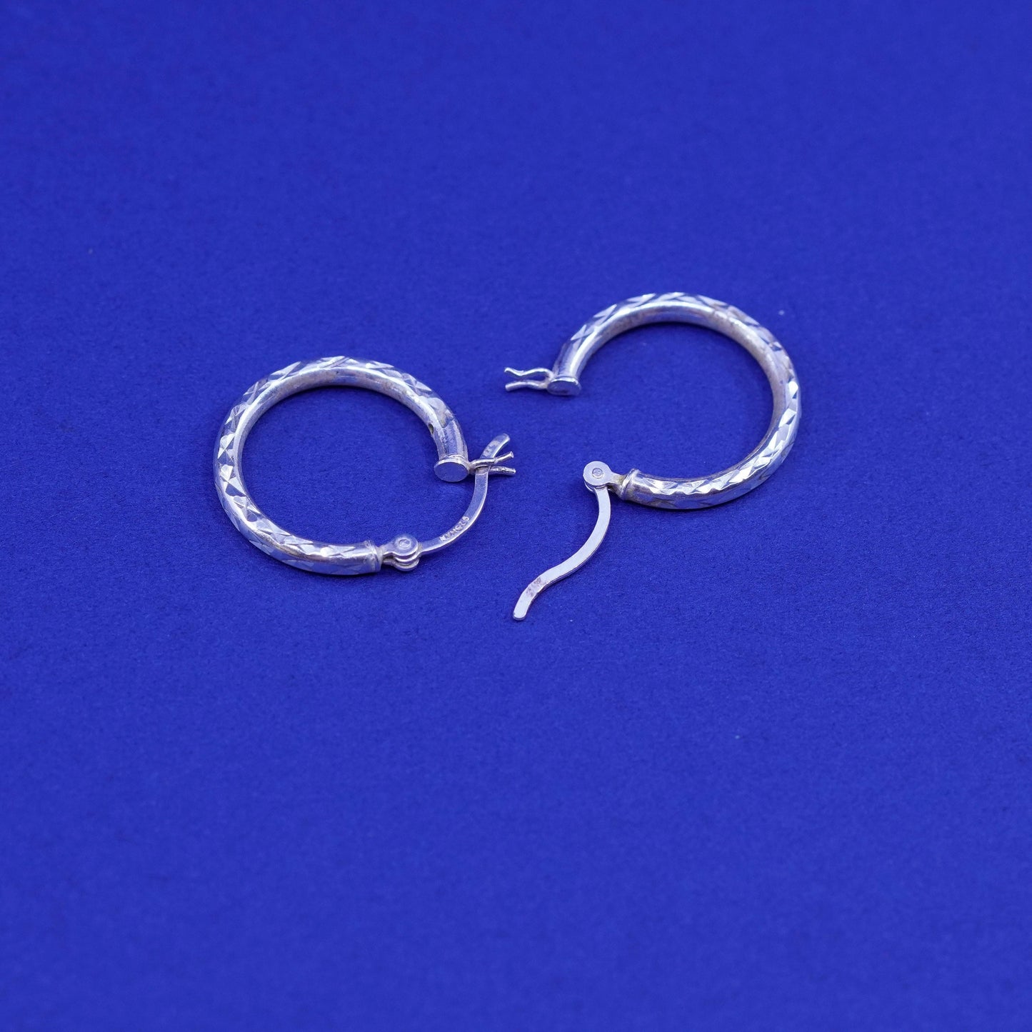 0.75”, vintage Sterling silver handmade earrings, textured 925 hoops, huggie