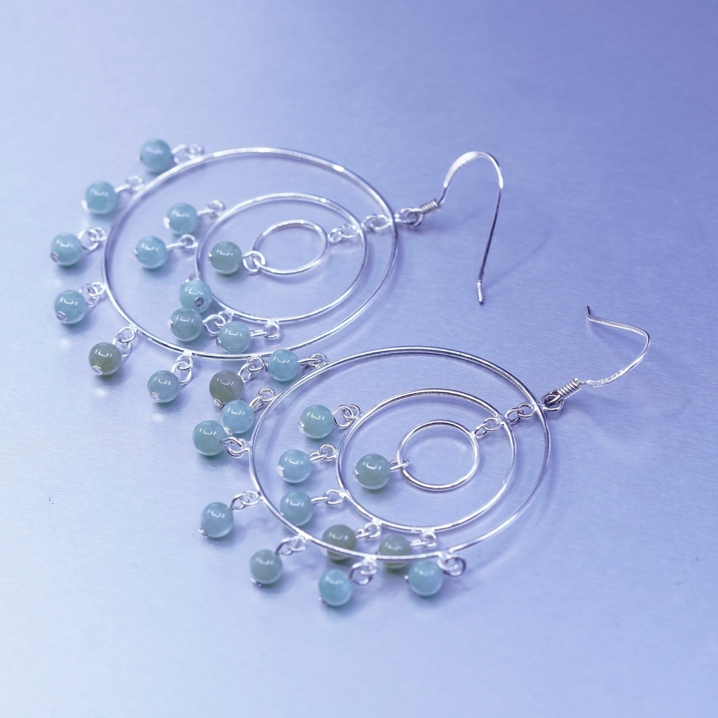 Vintage Sterling 925 silver handmade multi circle earrings with jade beads