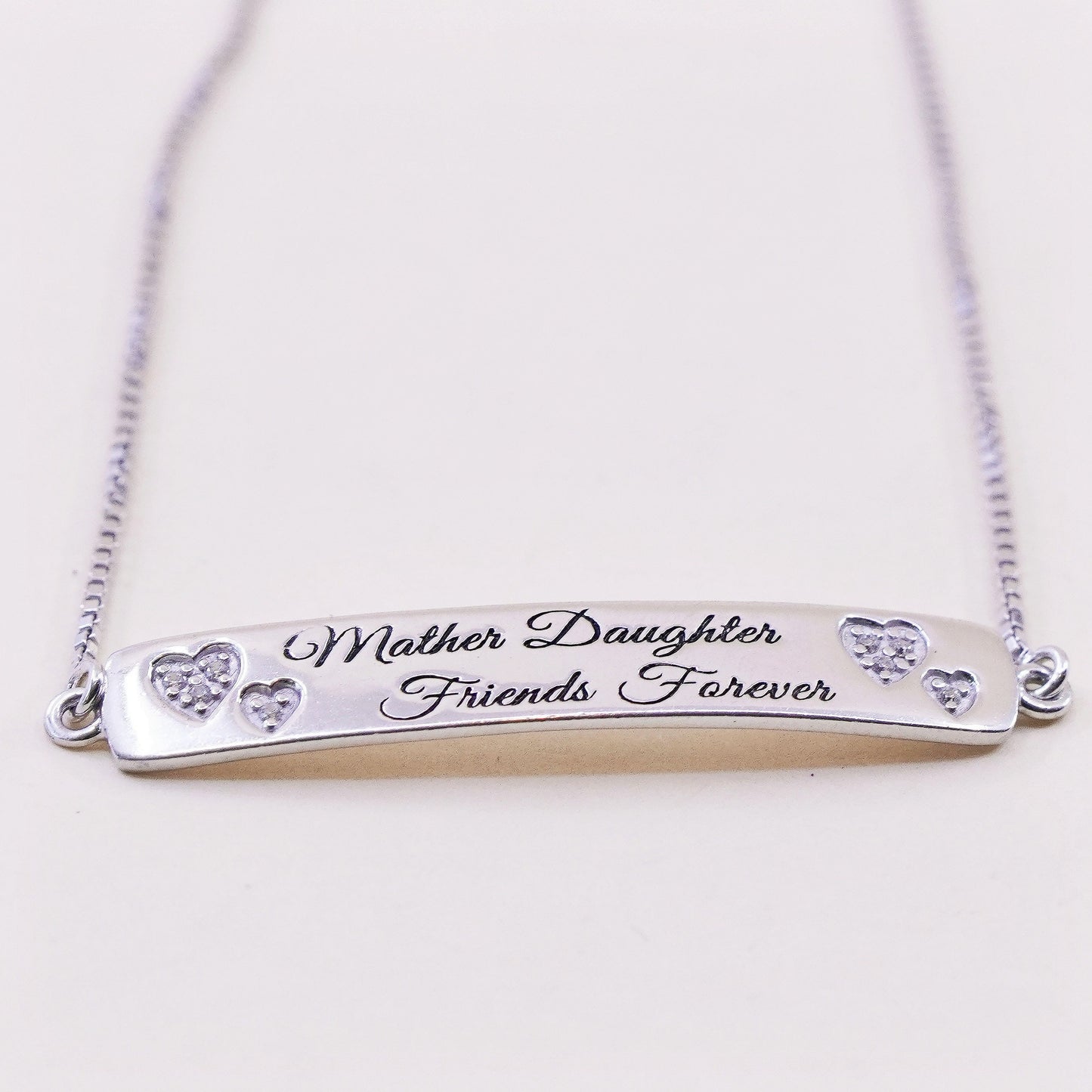 Vintage sterling silver bracelet, 925 box chain name “Mather daughter friends