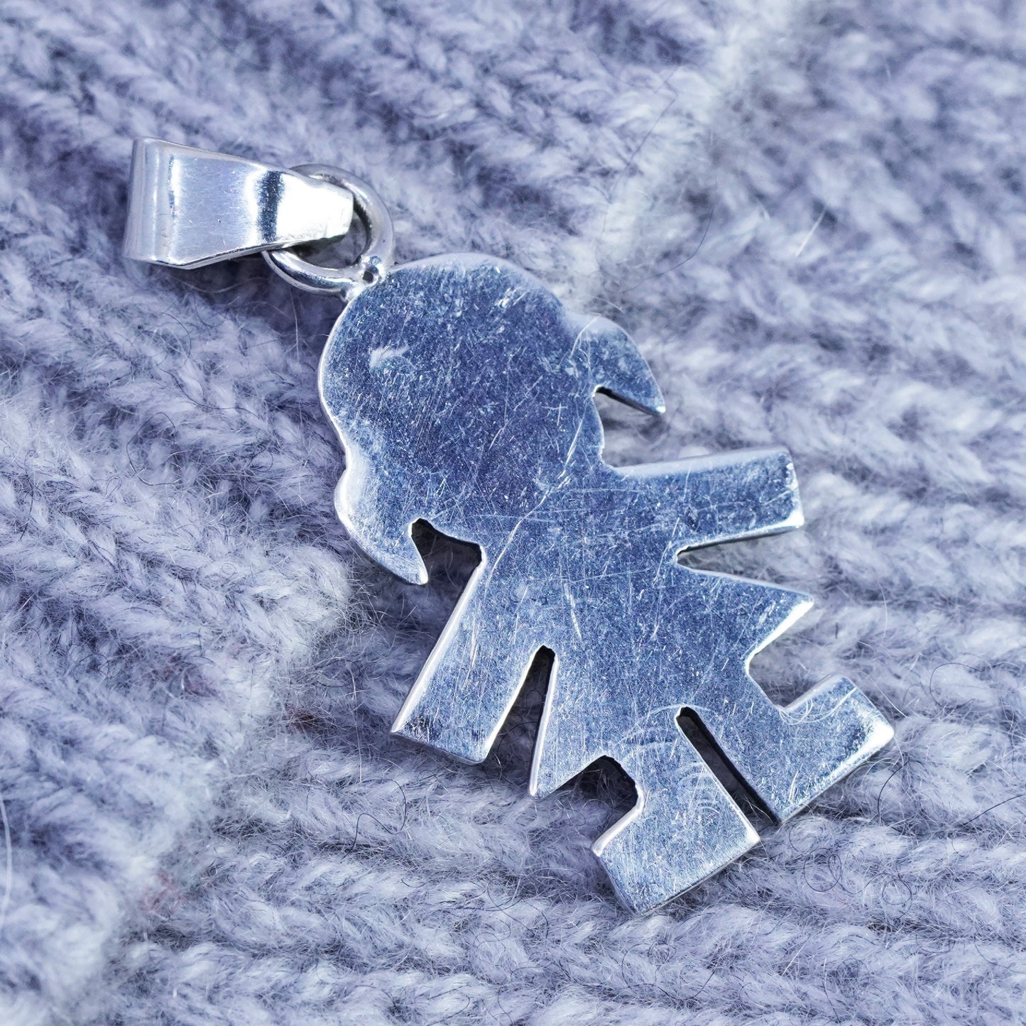 Vintage sterling 925 silver handmade girl figures pendant charm