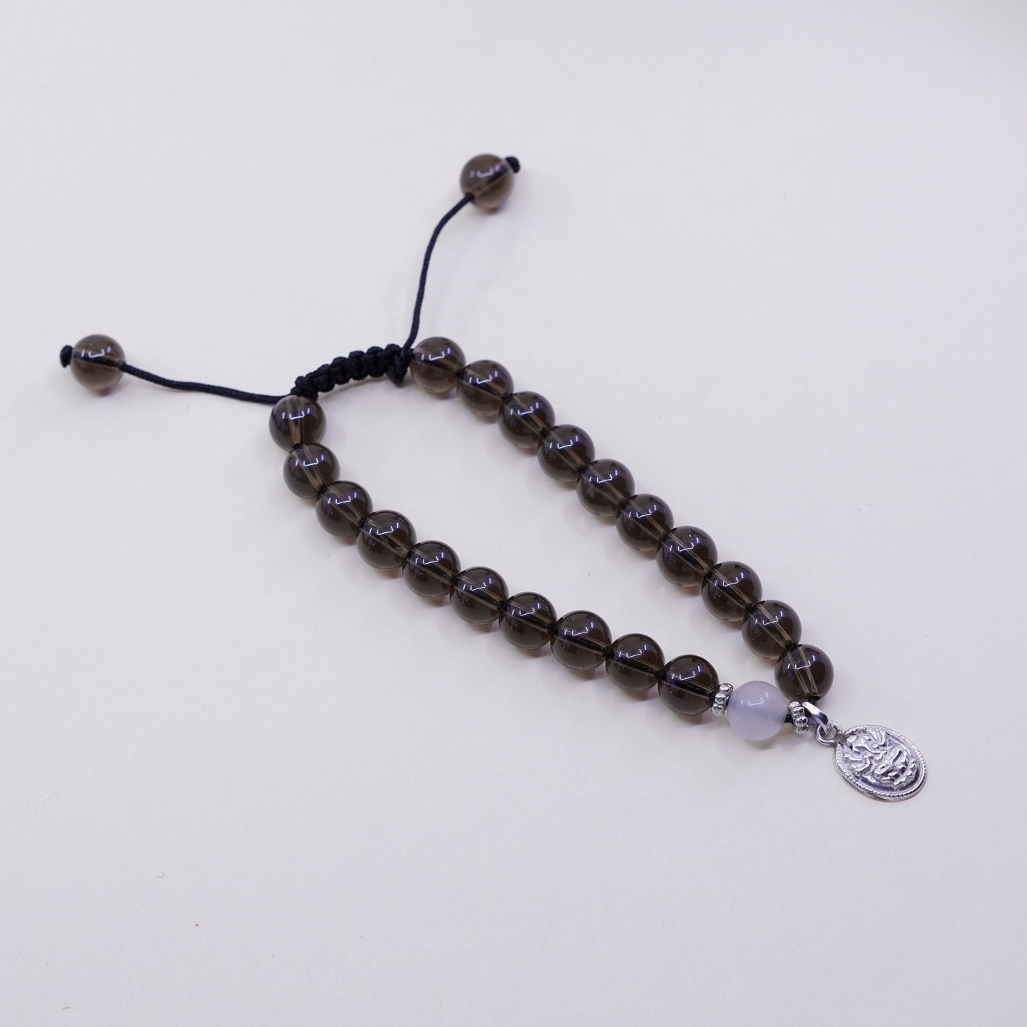 7”, vintage sterling 925 silver handmade bracelet with smoky topaz beads