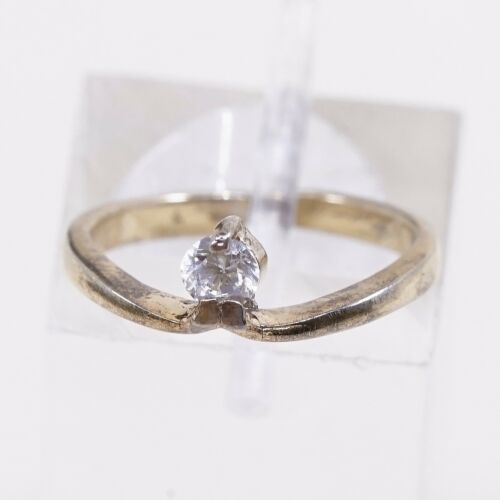 Sz 3.25, Vermeil Gold Over Sterling Ring, 925 Silver Engagement Ring W/ Cz