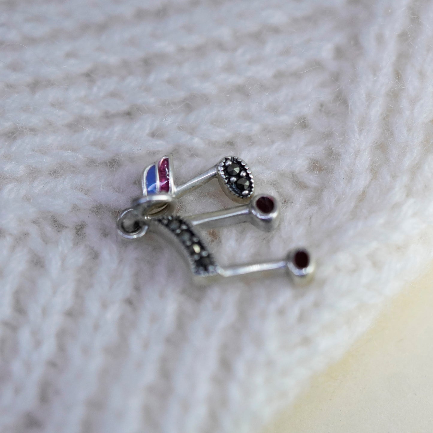 sterling silver handmade pendant, 925 music note, melody charm with marcasite