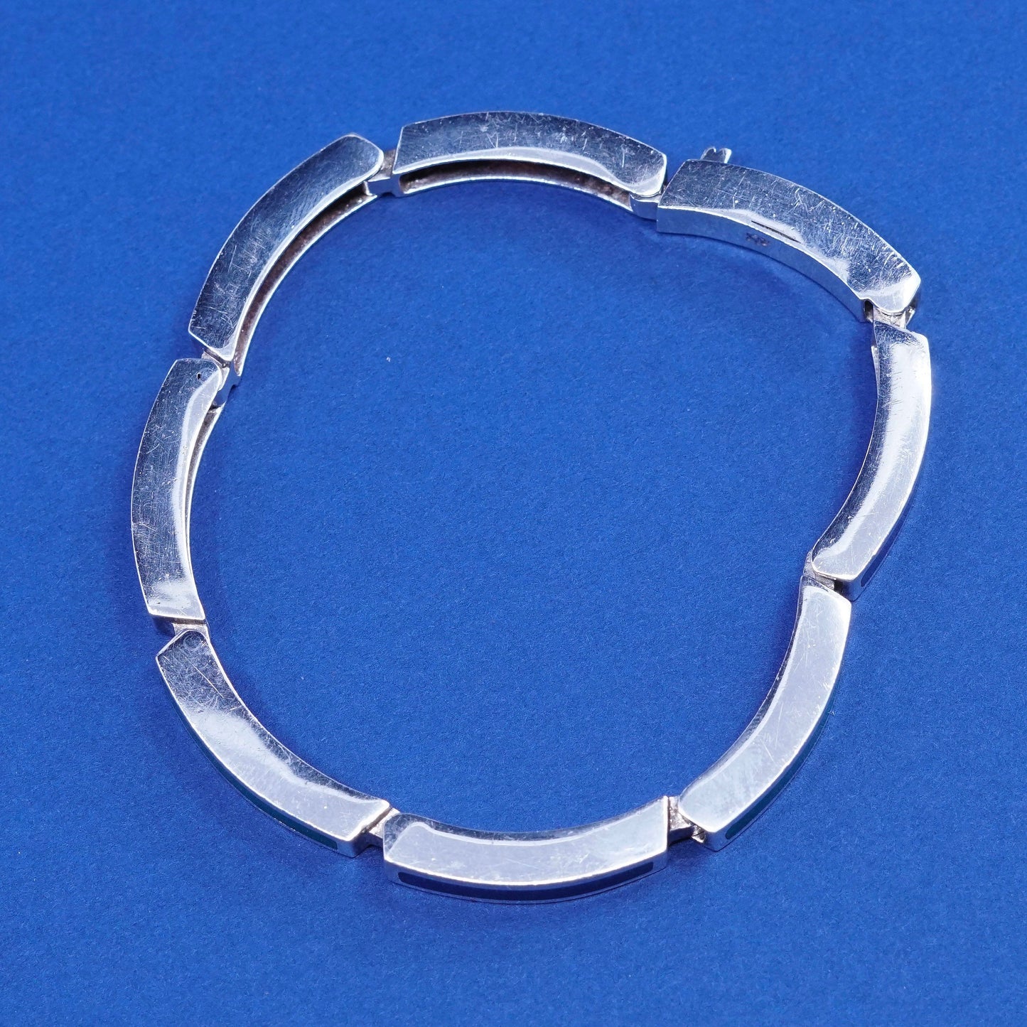7.25”, vintage Sterling silver handmade bracelet, 925 bar with enamel