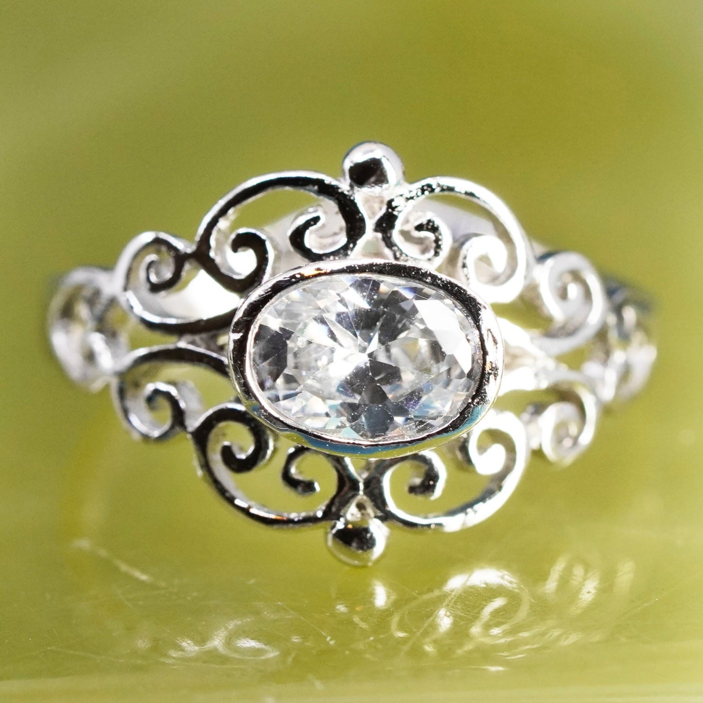 Size 6.5, vintage Sterling 925 silver handmade ring with cz