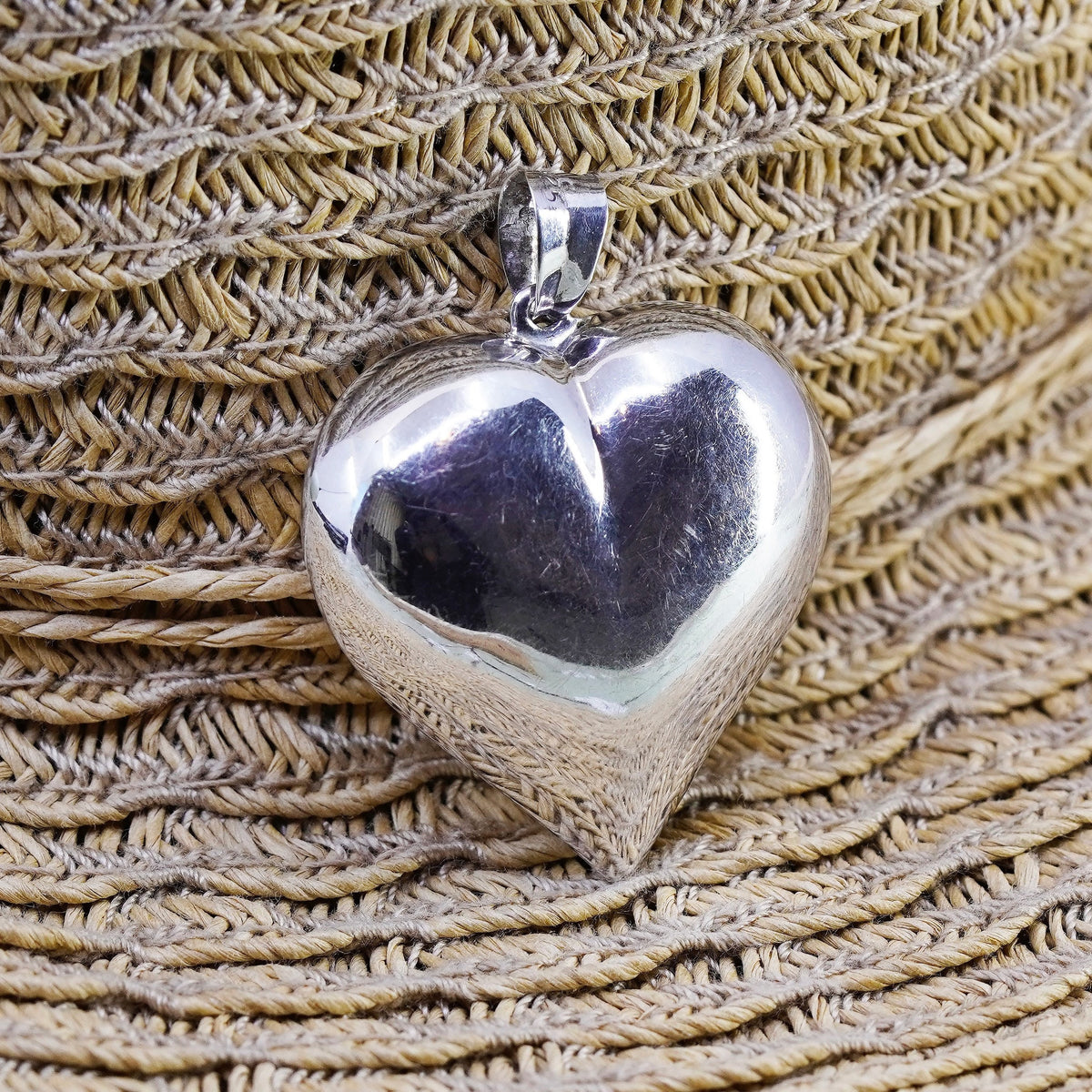 Vintage mexico Sterling silver handmade pendant, 925 puffy heart