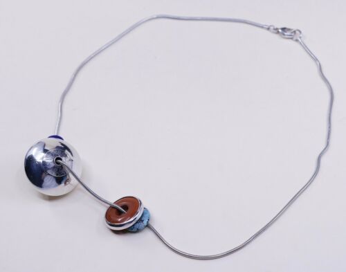 20” 1mm, Vtg 925 Sterling Silver Snake chain necklace W/ Turquoise Coral Beads