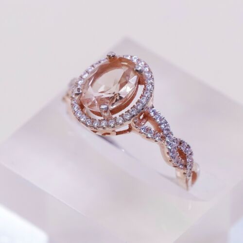 Sz 8.25, Vtg Vermeil Gold Sterling silver Statement ring, 925 W/ Citrine N Cz