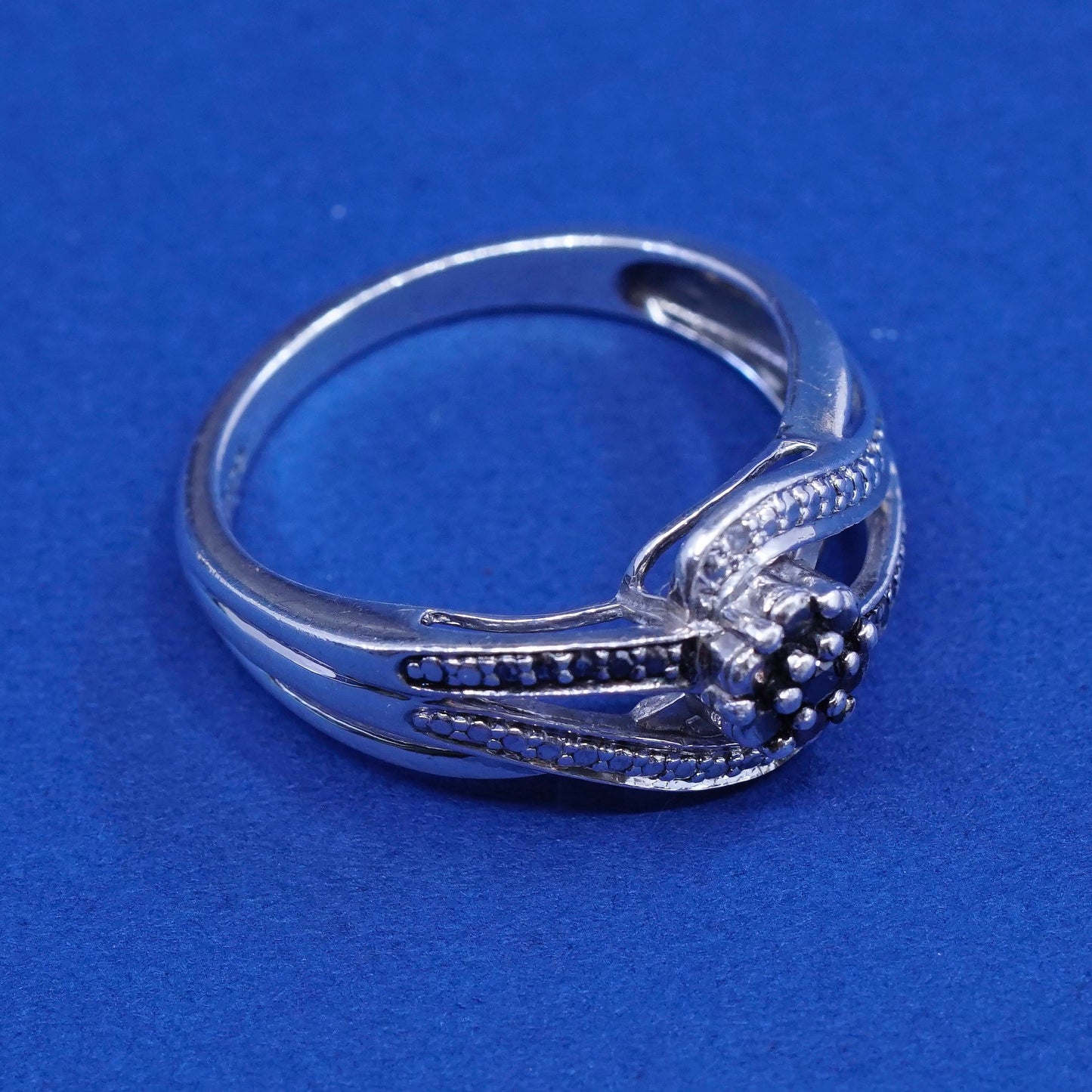 Size 8.75, vintage Sterling 925 silver handmade ring with genuine diamond