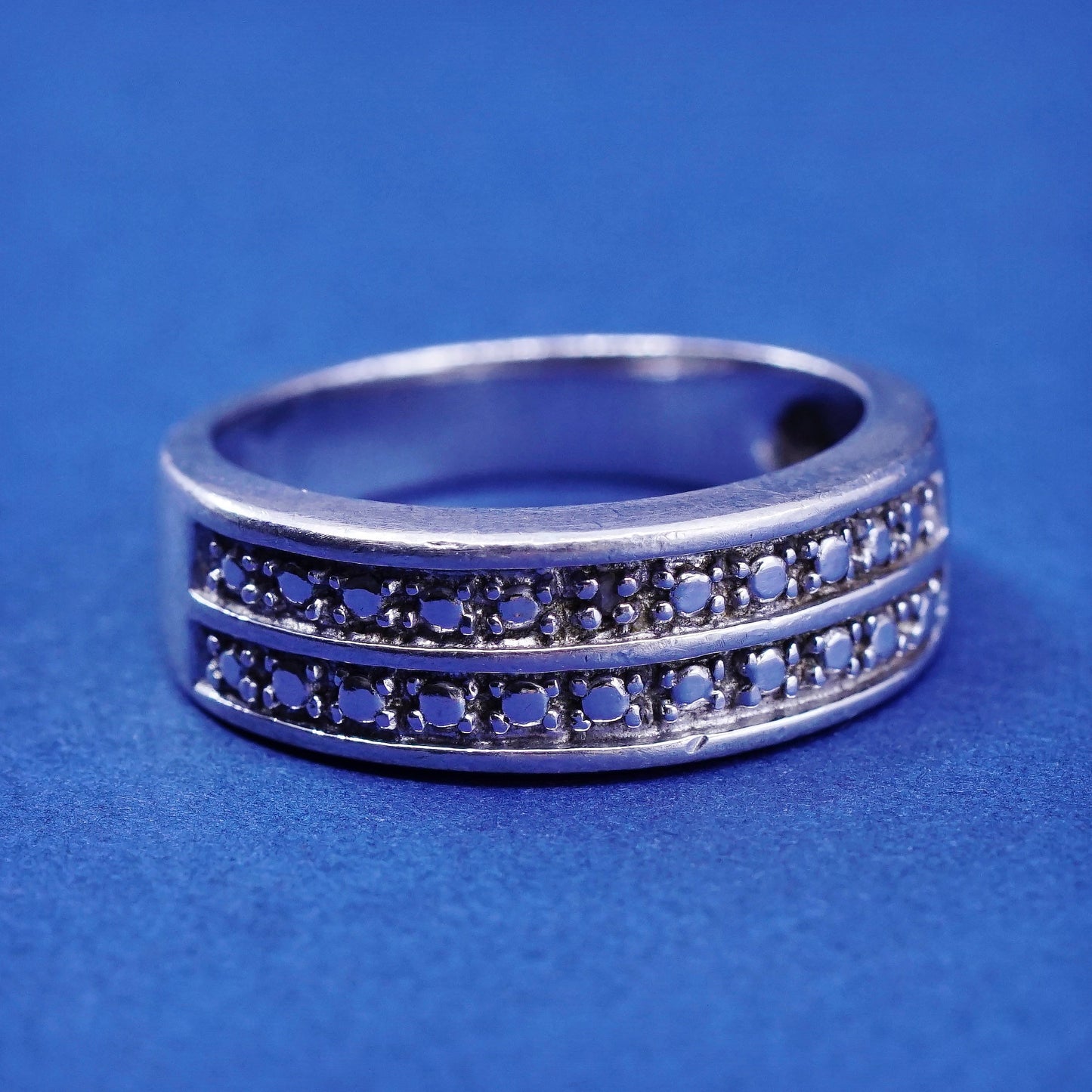 Size 6, vintage Sterling silver handmade ring, 925 band with diamond