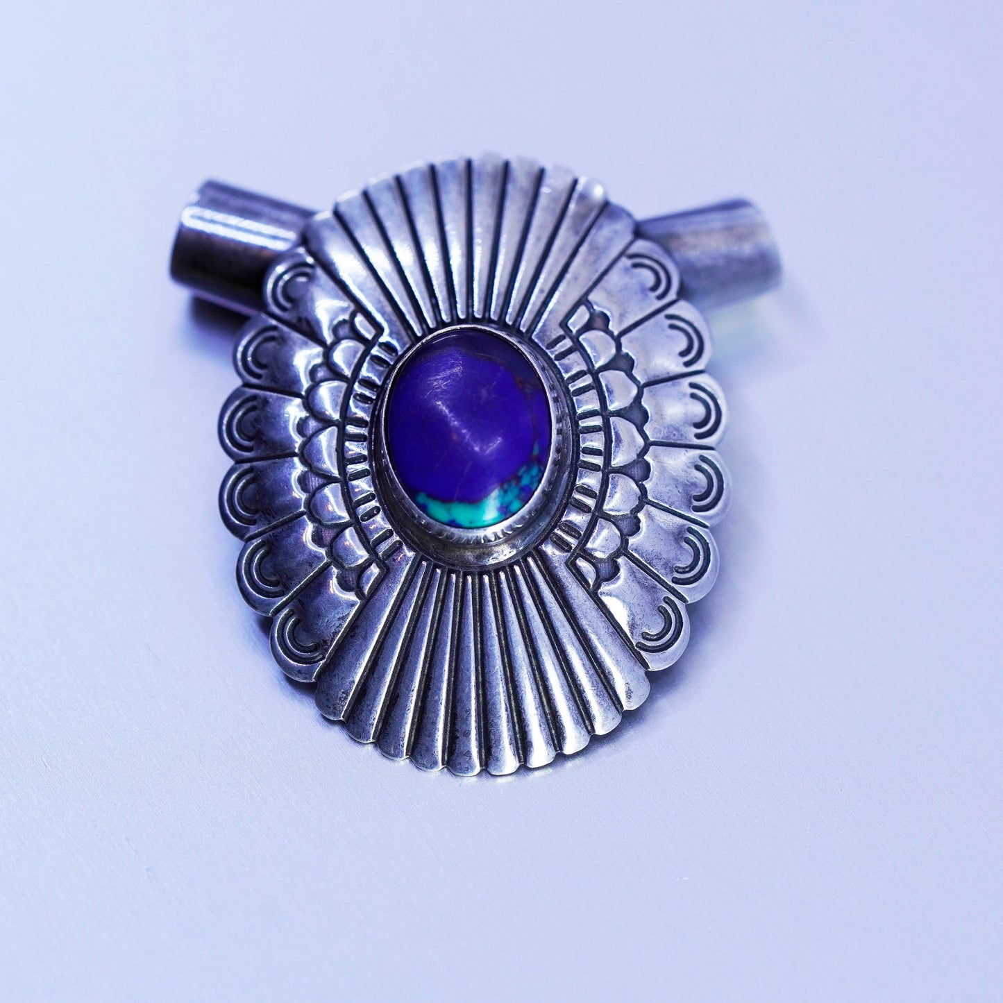 antique Native American sterling 925 silver handmade oval pendant with azurite