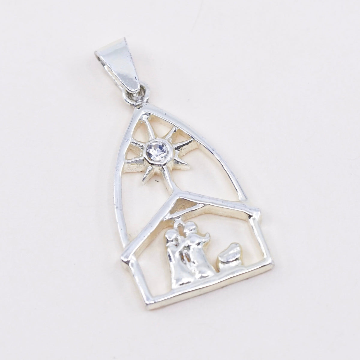 Vintage sterling silver pendant, cross mexico 925 handmade church with Cz