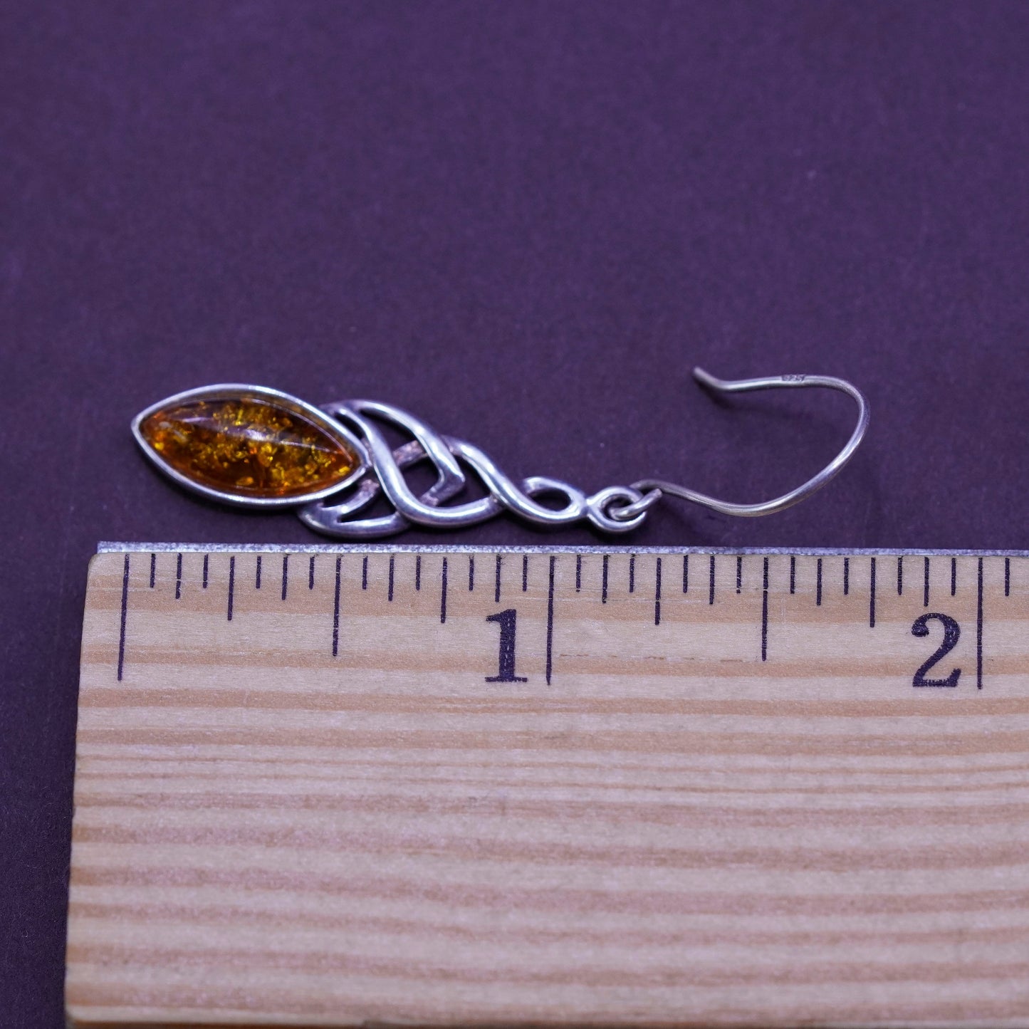 Vintage Sterling 925 silver handmade earrings with Amber bead