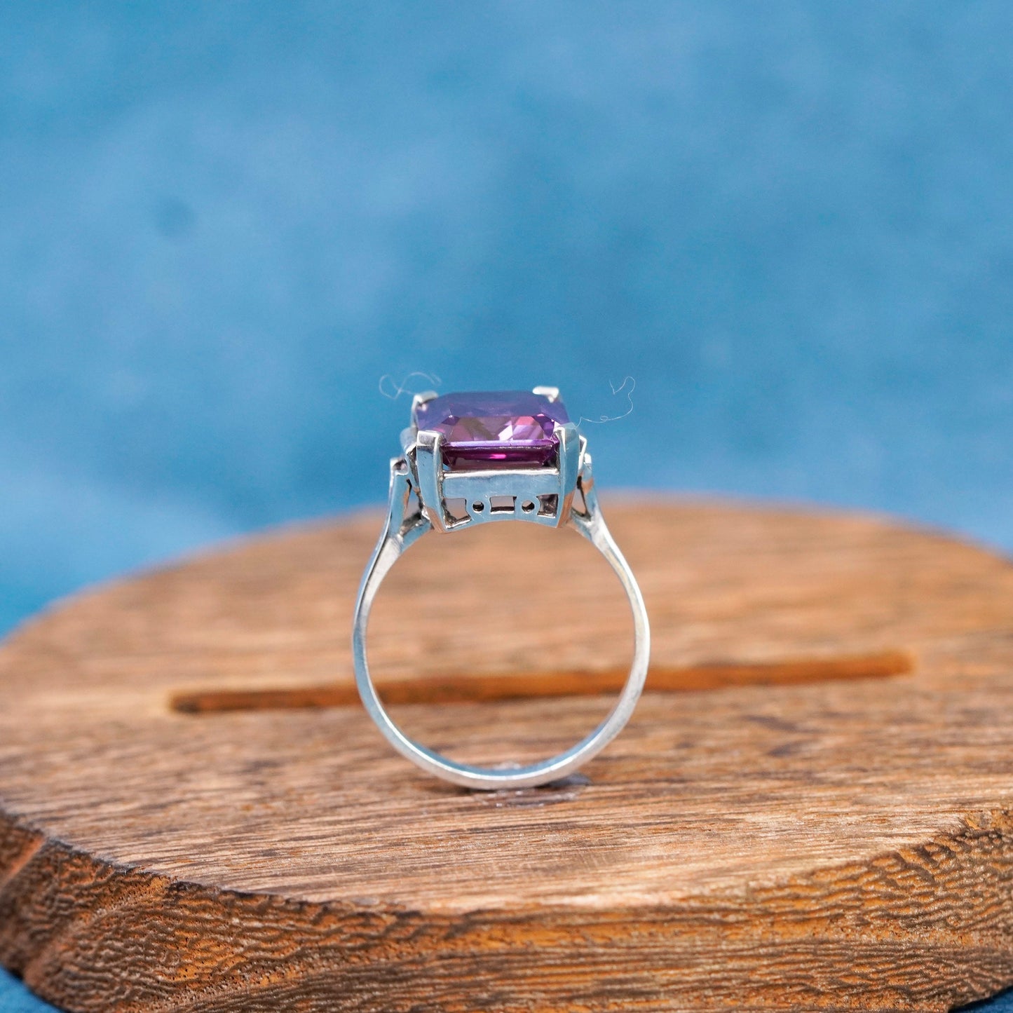 Size 10.75, vintage CA Sterling 925 silver handmade ring with amethyst