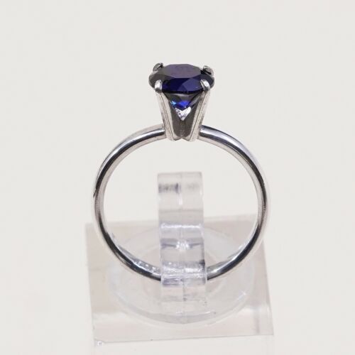 Sz 5.25, Sterling Silver Engagement Ring, 925 Silver Ring W/ Birthstone Sapphire
