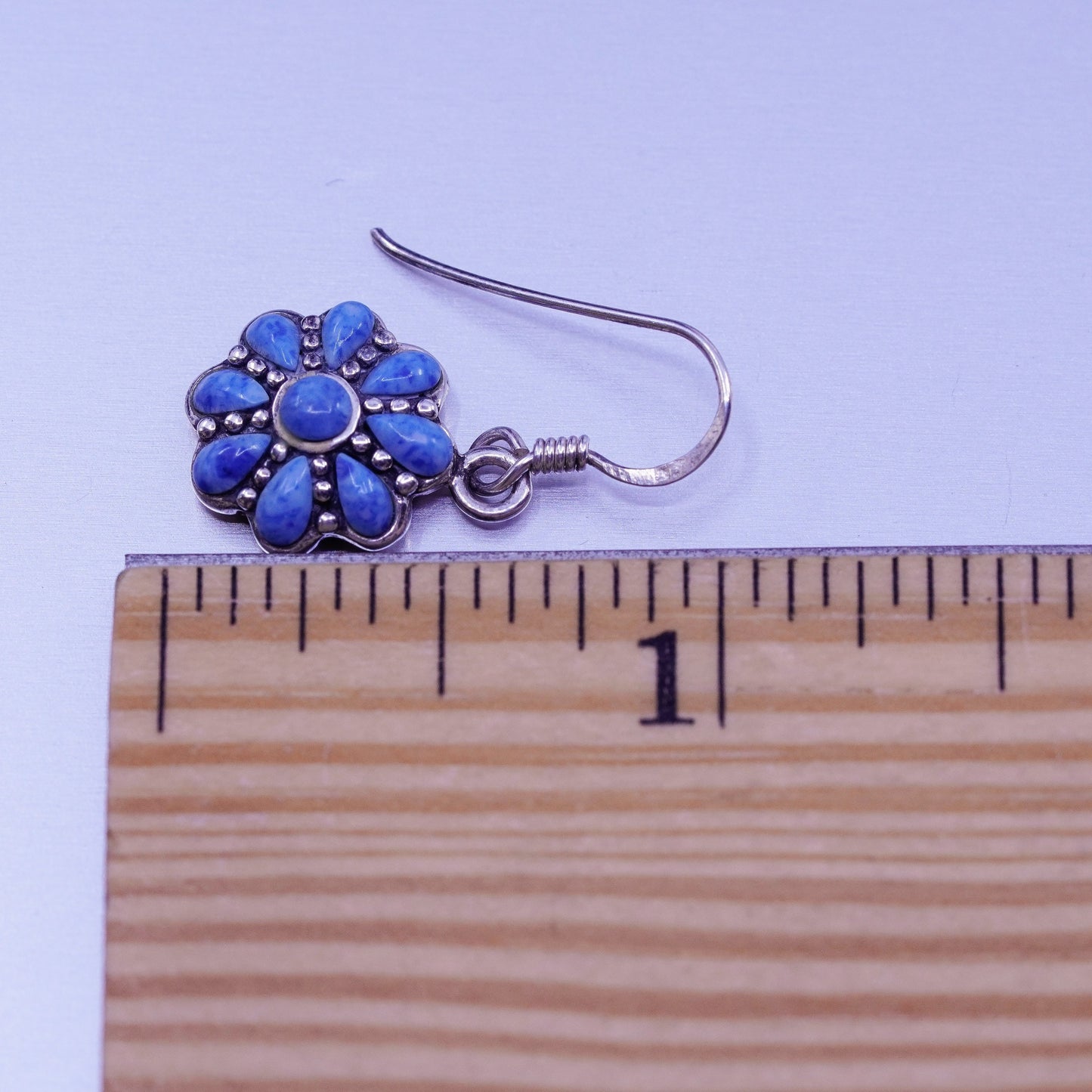Vintage Sterling 925 silver handmade earrings with flower turquoise