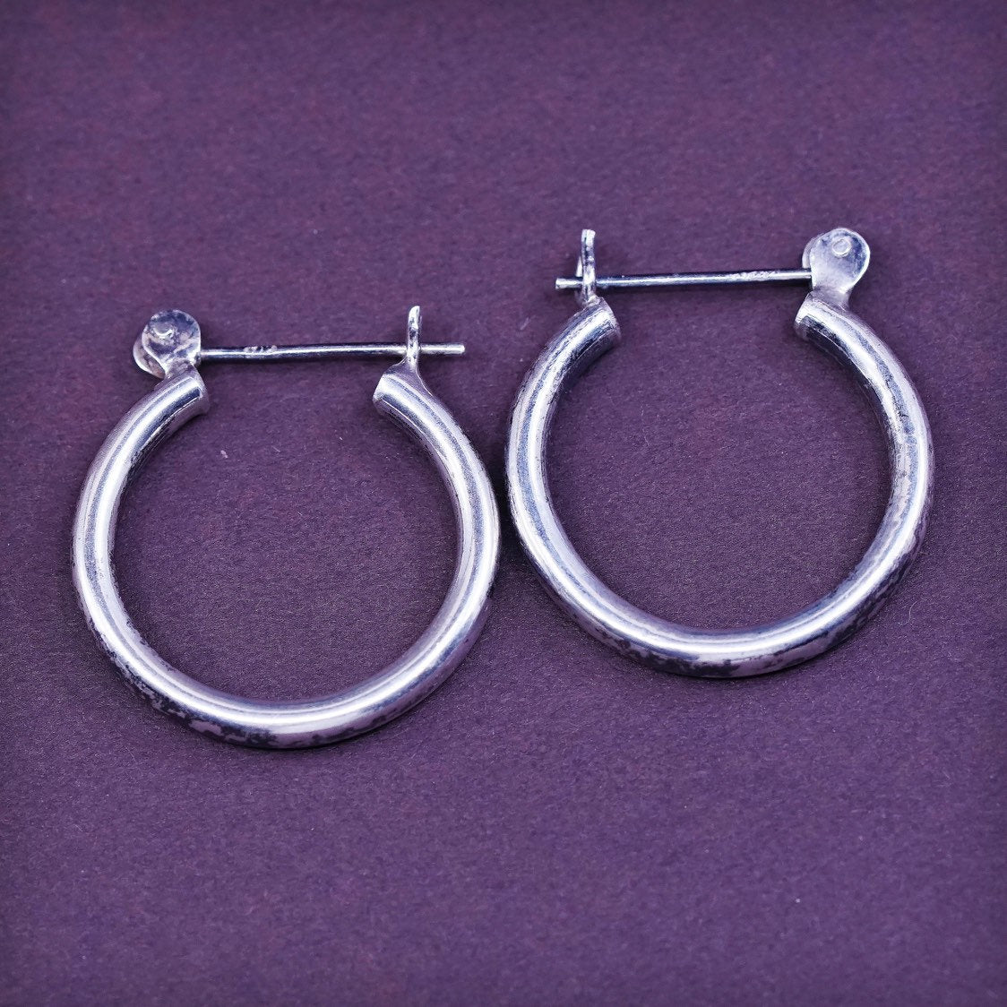 1”, vtg Sterling silver handmade earrings, 925 silver hoops, stamped 925